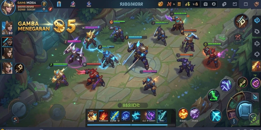 Tampilan gameplay seru dengan aksi pertarungan MOBA.