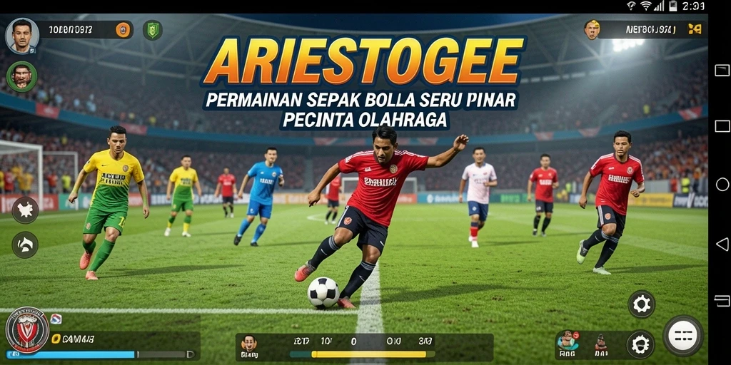 Tangkapan layar gameplay ARIESTOGEL yang menampilkan aksi seru di lapangan.