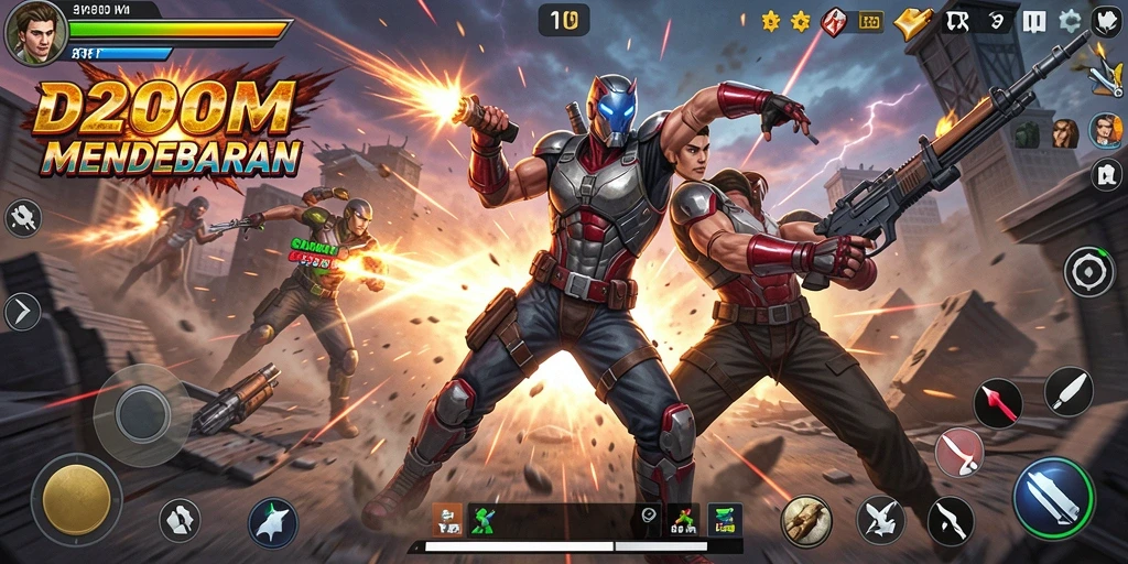 Tangkapan layar D200M menampilkan pertarungan seru dalam gameplay aksi.