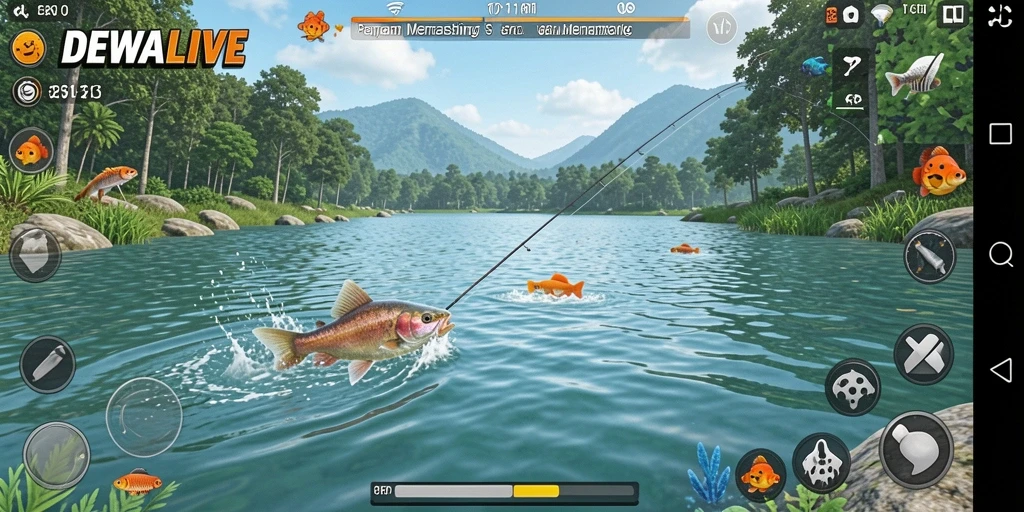 Tampilan gameplay seru dari DEWALIVE saat menangkap ikan.