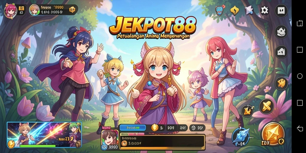 Tampilan gameplay menakjubkan dalam JEKPOT88 dengan karakter Anime.
