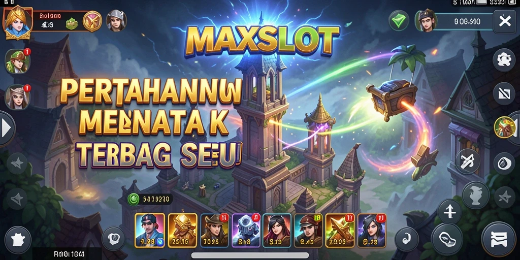Screenshot utama MAXSLOT menampilkan aksi menara yang seru dalam pertahanan.