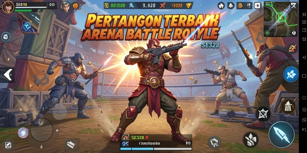 Tampilan intens dari gameplay pertarungan di medan Battle Royale.