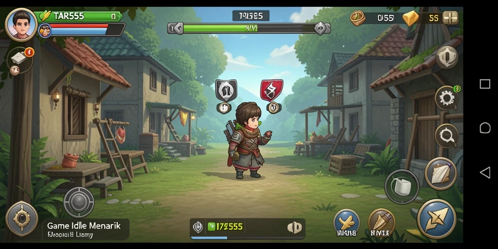 Screenshot gameplay TAR555 menampilkan kemajuan karakter dan fasilitas.