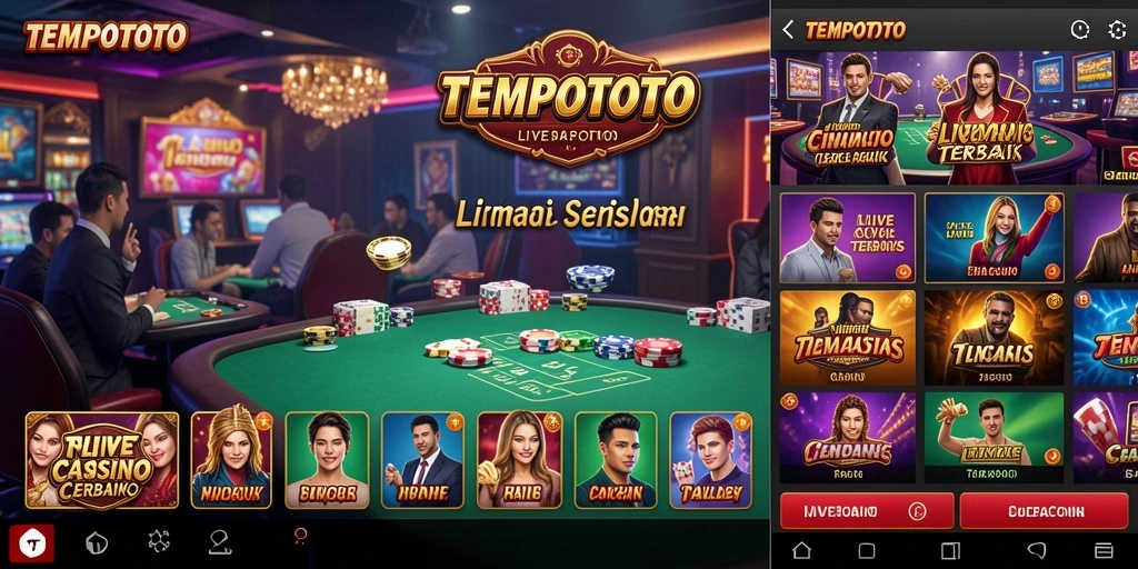 Screenshot gameplay menampilkan dealer Live Casino di TEMPOTOTO.